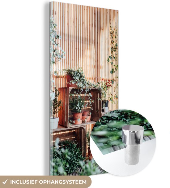 MuchoWow® Glasschilderij 60x120 cm - Schilderij acrylglas - Planten in een kast - Foto op glas - Schilderijen