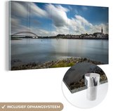 MuchoWow® Glasschilderij 120x60 cm - Schilderij acrylglas - Skyline - Nijmegen - Blauw - Foto op glas - Schilderijen