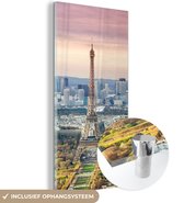 MuchoWow® Glasschilderij 20x40 cm - Schilderij acrylglas - Eiffeltoren - Parijs - Lucht - Foto op glas - Schilderijen