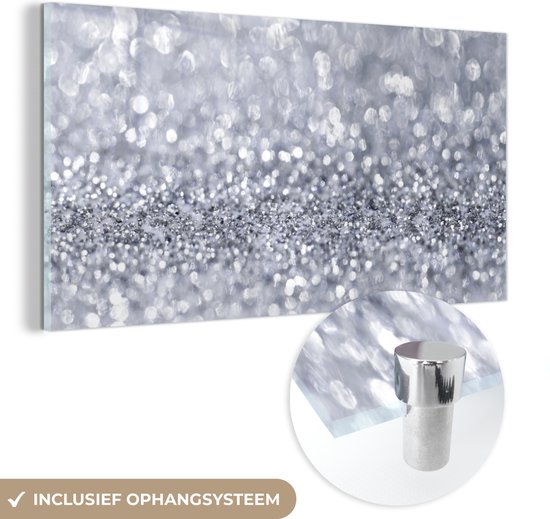 MuchoWow® Glasschilderij 120x60 cm - Schilderij acrylglas - Zilveren glitters - Foto op glas - Schilderijen