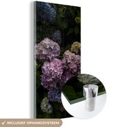 MuchoWow® Glasschilderij 80x160 cm - Schilderij acrylglas - Bloeiende hortensia struiken in de tuin - Foto op glas - Schilderijen