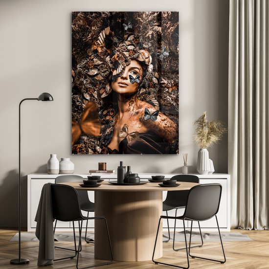 Peinture sur Verre - Papillon - Femme - Luxe - 90x120 cm - Peintures sur Verre Peintures - Photo sur Glas