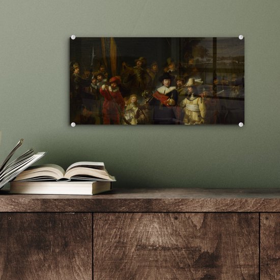 Peinture sur Verre - La Nachtwacht - Peinture de Rembrandt van Rijn - 40x20 cm - Peintures sur Verre Peintures - Photo sur Glas