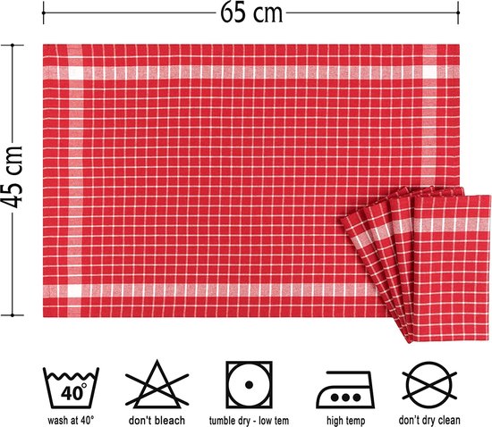 Theedoeken, rood, set van 5 theedoeken, katoen, premium ...