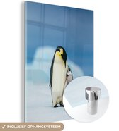 MuchoWow® Glasschilderij 30x40 cm - Schilderij acrylglas - Pinguïn - Kuiken - Sneeuw - Foto op glas - Schilderijen