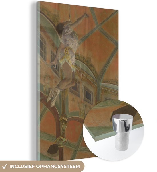 MuchoWow® Glasschilderij 80x120 cm - Schilderij acrylglas - Miss La La in Circus Fernando - Schilderij van Edgar Degas - Foto op glas - Schilderijen