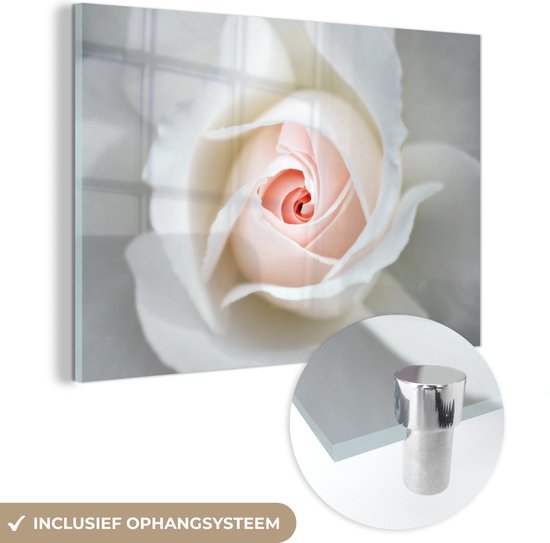 Peinture sur Verre - Rose - Bloem - Feuilles - 120x80 cm - Peintures sur Verre Peintures - Photo sur Glas