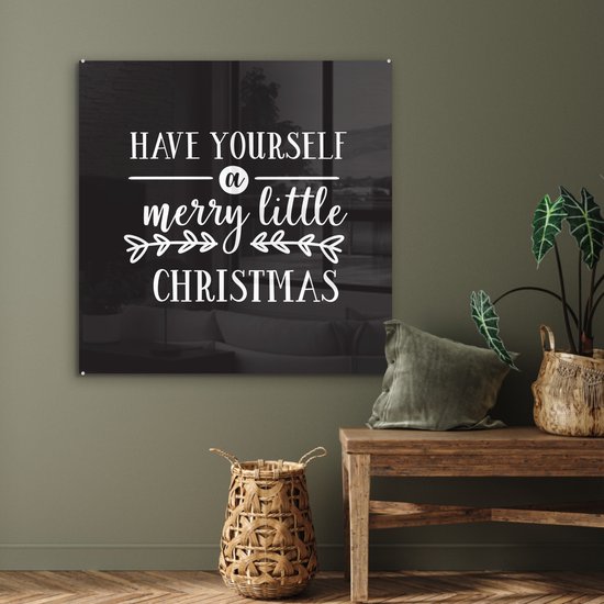 MuchoWow® Peinture sur verre 90x90 cm - Peinture sur verre acrylique - Citation de Noël "Passez un joyeux petit Noël" avec fond noir - Photo sur verre - Peintures