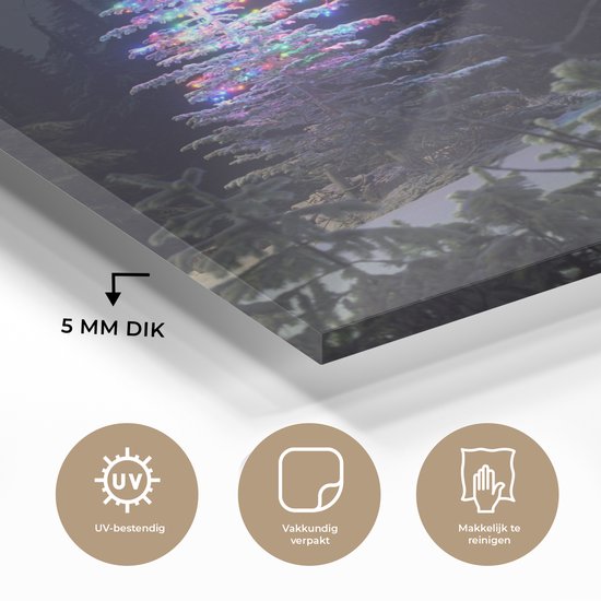 Peinture sur verre - Sapin de Noël illuminé dans une forêt sombre - 90x90 cm - Peintures Plexiglas