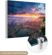 MuchoWow® Glasschilderij 80x60 cm - Schilderij acrylglas - Uitzicht op de Grand Canyon tijdens zonsopgang - Foto op glas - Schilderijen