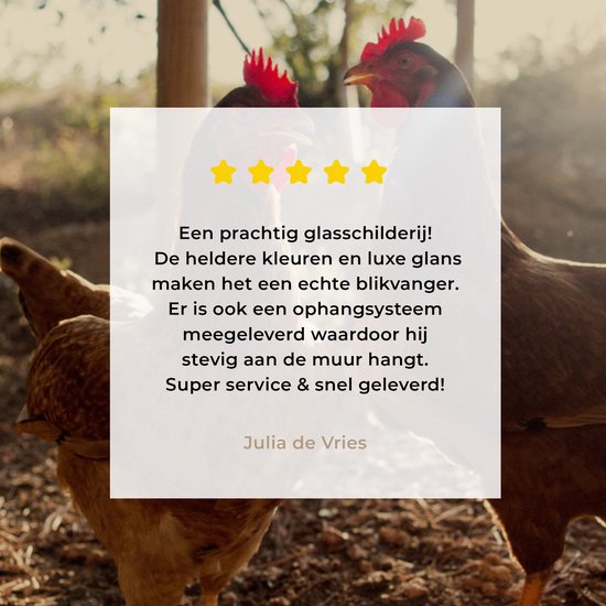 Peinture sur Verre - Deux Poulets en Course - 120x80 cm - Peintures sur Verre Peintures - Photo sur Glas