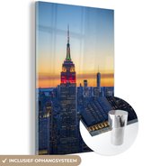 MuchoWow® Glasschilderij 40x60 cm - Schilderij acrylglas - Empire State Building in Manhattan - Foto op glas - Schilderijen