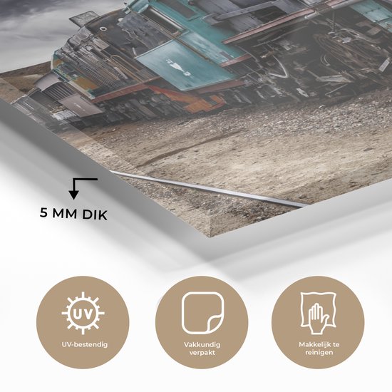 Peinture sur verre - Nuages sombres au-dessus de la locomotive à vapeur - 150x100 cm - Peintures en plexiglas