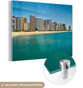 MuchoWow® Glasschilderij 40x30 cm - Schilderij acrylglas - Blauw water voor de kust van Fortaleza in Zuid-Amerika - Foto op glas - Schilderijen