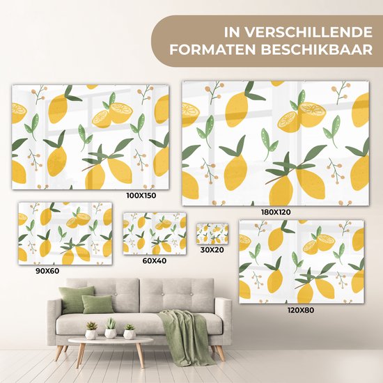 MuchoWow® Peinture sur Verre - Citrons - Motifs - Wit - Abstrait - 150x100 cm - Peintures sur Verre Peintures - Photo sur Glas