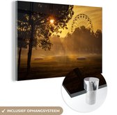 MuchoWow® Glasschilderij 90x60 cm - Schilderij acrylglas - Reuzenrad bij zonsopkomst - Foto op glas - Schilderijen