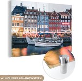 MuchoWow® Glasschilderij 150x100 cm - Schilderij acrylglas - Kopenhagen - Denemarken - Haven - Foto op glas - Schilderijen