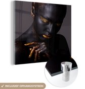 Peinture sur Verre - Femme - Maquillage - Or - 50x50 cm - Peintures Acryliques - Photo sur Glas