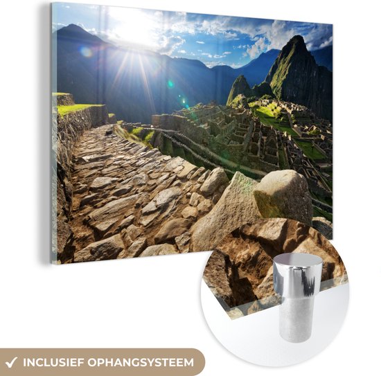 Peinture sur verre - Rayon de soleil du soir sur le Machu Picchu Pérou - 150x100 cm - Peintures en plexiglas