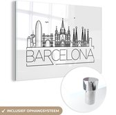 MuchoWow® Peinture sur Verre - Skyline Barcelona noir sur blanc - 90x60 cm - Peintures sur Verre Acrylique - Photo sur Glas