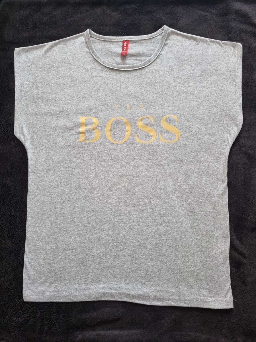 T-shirt Yes Boss grijs&goud S