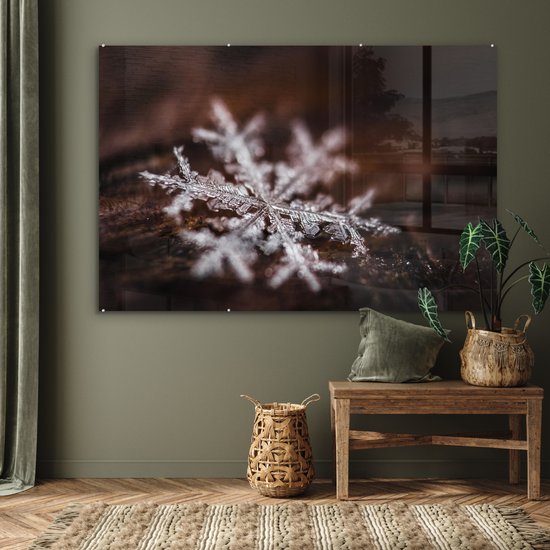MuchoWow® Peinture sur verre 180x120 cm - Peinture sur verre acrylique - Flocon de neige en gros plan avec mise au point limitée - Photo sur verre - Peintures