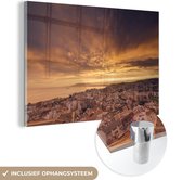 MuchoWow® Glasschilderij 180x120 cm - Schilderij acrylglas - Oranje zonsondergang boven Málaga Spanje - Foto op glas - Schilderijen