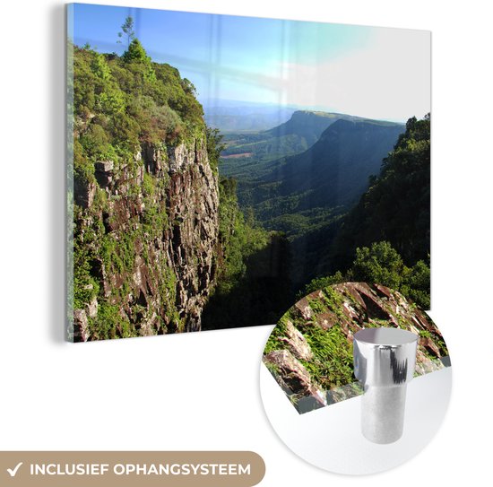 MuchoWow® Glasschilderij 180x120 cm - Schilderij acrylglas - Panorama op het Laagveld bij de Blyde rivier in Zuid-Afrika - Foto op glas - Schilderijen