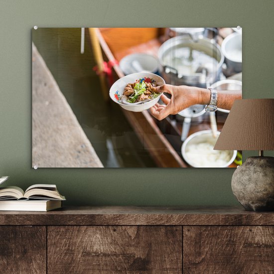 MuchoWow® Peinture sur verre 60x40 cm - Peinture sur verre acrylique - Streetfood asiatique à partir d'un chariot en bois - Photo sur verre - Peintures