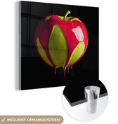 MuchoWow® Glasschilderij 90x90 cm - Schilderij acrylglas - Geverfde appel - Foto op glas - Schilderijen