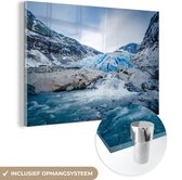 MuchoWow® Glasschilderij 150x100 cm - Schilderij acrylglas - Briksdal gletsjer - Foto op glas - Schilderijen