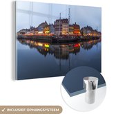 MuchoWow® Glasschilderij 150x100 cm - Schilderij acrylglas - Kopenhagen - Haven - Boot - Foto op glas - Schilderijen