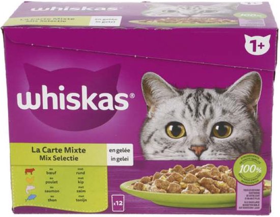 4x WHISKAS mix gelei 1+ pouch 12x85g