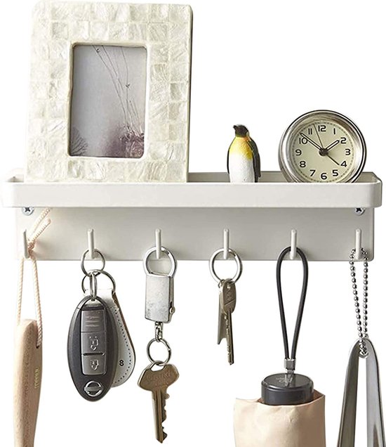 Sleutelplank, modern, sleutelkast, met 6 haken, zwart, sleutelrek, sleutelrek, sleutelorganizer, zelfklevend, geschikt als sleutelbord, opbergen, keuken, kantoor