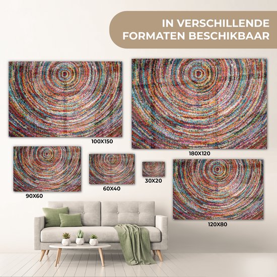 MuchoWow® Glasschilderij 150x100 cm - Schilderij acrylglas - Cirkel - Kleuren - Tapijt - Foto op glas - Schilderijen