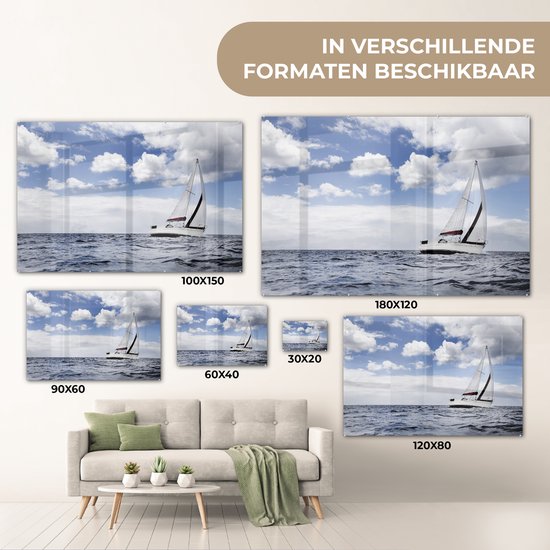 MuchoWow® Peinture sur verre 150x100 cm - Peinture sur verre acrylique - Voilier sous un ciel nuageux - Photo sur verre - Peintures