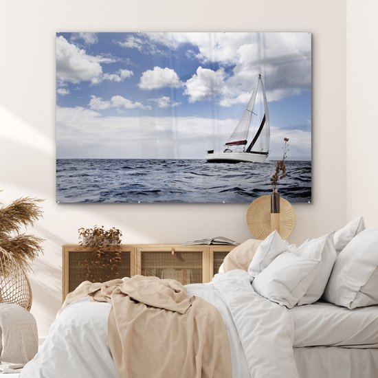 MuchoWow® Peinture sur verre 150x100 cm - Peinture sur verre acrylique - Voilier sous un ciel nuageux - Photo sur verre - Peintures