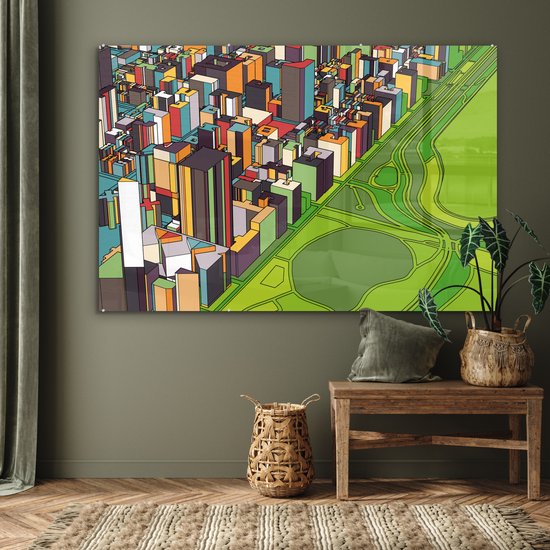 MuchoWow® Peinture sur verre 150x100 cm - Peinture sur verre acrylique - Illustration parc central - Photo sur verre - Peintures