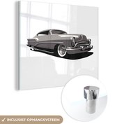MuchoWow® Glasschilderij 20x20 cm - Schilderij acrylglas - Auto - Amerika - Zwart - Wit - Foto op glas - Schilderijen