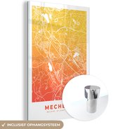 MuchoWow® Glasschilderij 40x60 cm - Schilderij acrylglas - Stadskaart - Mechelen - België - Oranje - Foto op glas - Schilderijen - Plattegrond