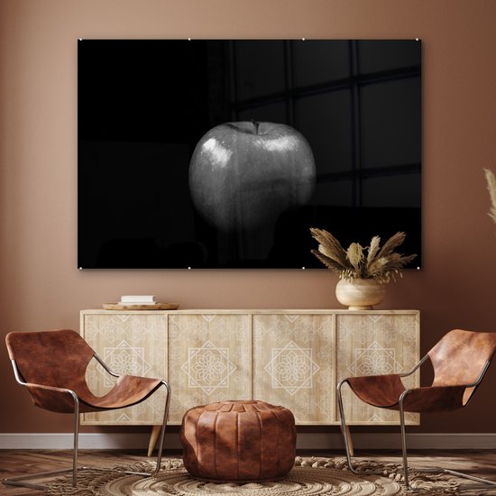 MuchoWow® Peinture sur verre 180x120 cm - Peinture sur verre acrylique - Pomme - noir et blanc - Photo sur verre - Peintures