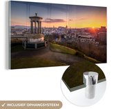 MuchoWow® Glasschilderij 160x80 cm - Schilderij acrylglas - Gebouwen - Zon - Horizon - Edinburgh - Foto op glas - Schilderijen