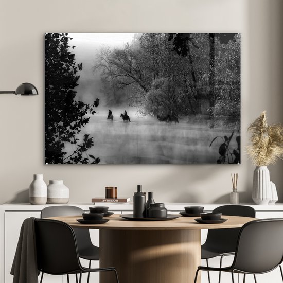 MuchoWow® Peinture sur Verre - Paarden - Brouillard - Forêt - 120x80 cm - Peintures sur Verre Peintures - Photo sur Glas