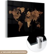 Peinture sur Verre - Carte du Wereldkaart - Marron - Zwart - 80x60 cm - Peintures sur Verre Peintures - Photo sur Glas