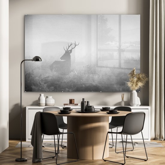 Peinture sur verre - Cerf dans le brouillard - noir et blanc - 180x120 cm - Peintures sur Verre Peintures - Photo sur Glas