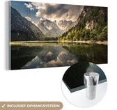 MuchoWow® Glasschilderij 40x20 cm - Schilderij acrylglas - Dolomieten - Water - Berg - Foto op glas - Schilderijen