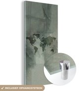 MuchoWow® Glasschilderij 40x80 cm - Schilderij acrylglas - Wereldkaart - Groen - Grijs - Foto op glas - Schilderijen