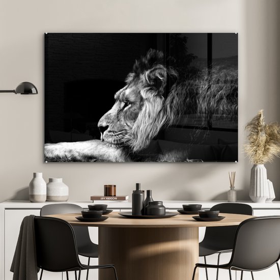 Peinture sur verre - Représentation façon dessin d'un lion - noir et blanc - 90x60 cm - Peintures sur Verre Peintures - Photo sur Glas