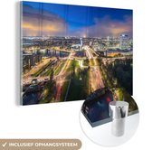 MuchoWow® Glasschilderij 30x20 cm - Schilderij acrylglas - Rotterdam - Licht - Skyline - Foto op glas - Schilderijen
