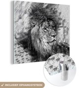 MuchoWow® Peinture sur Verre - Lion - Motifs - Zwart - Wit - 90x90 cm - Peintures sur Verre Acrylique - Photo sur Glas